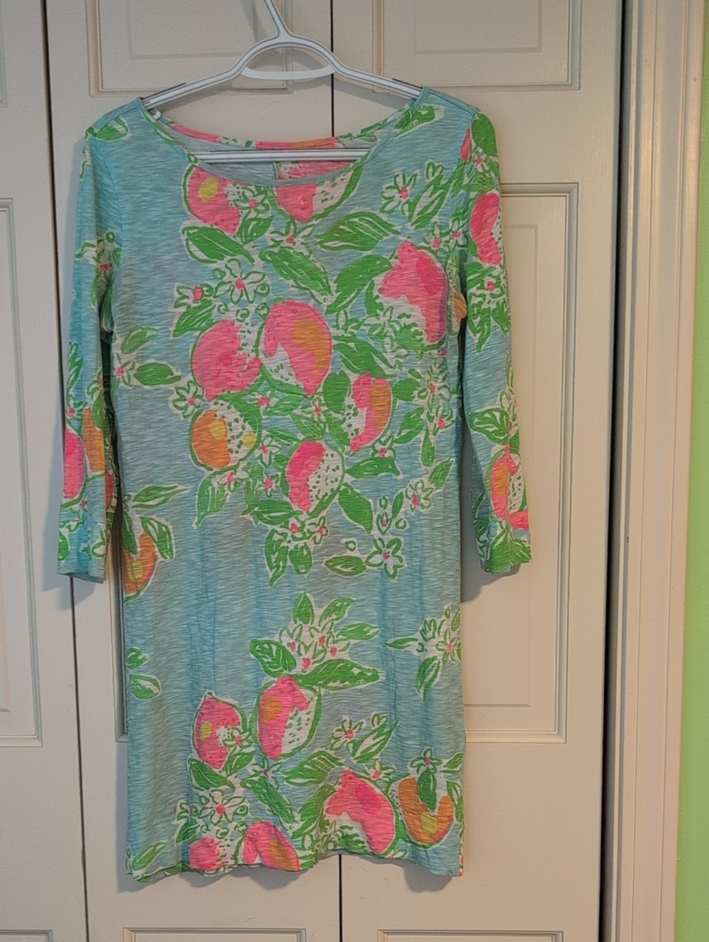 Lilly Pulitzer Womenโs Floral Fruit Print Boatneck Cover Up Dress - Pink & Green
